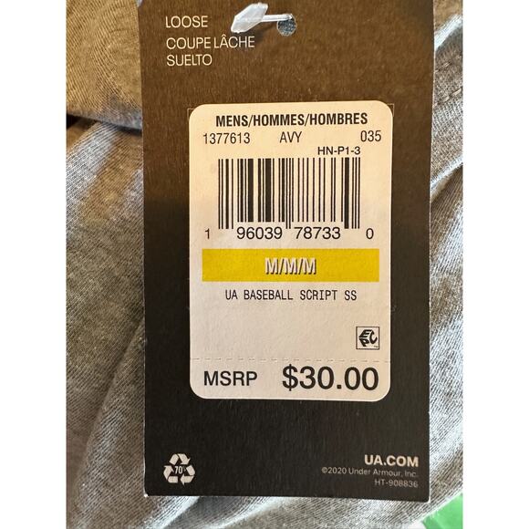 Men's Under Armour‎ Baseball Script SS T Shirt Gray Size Medium NWT - Picture 5 of 5